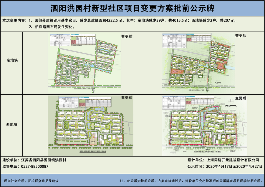 泗阳洪园村新型社区项目变更方案批前公示-泗阳县人民